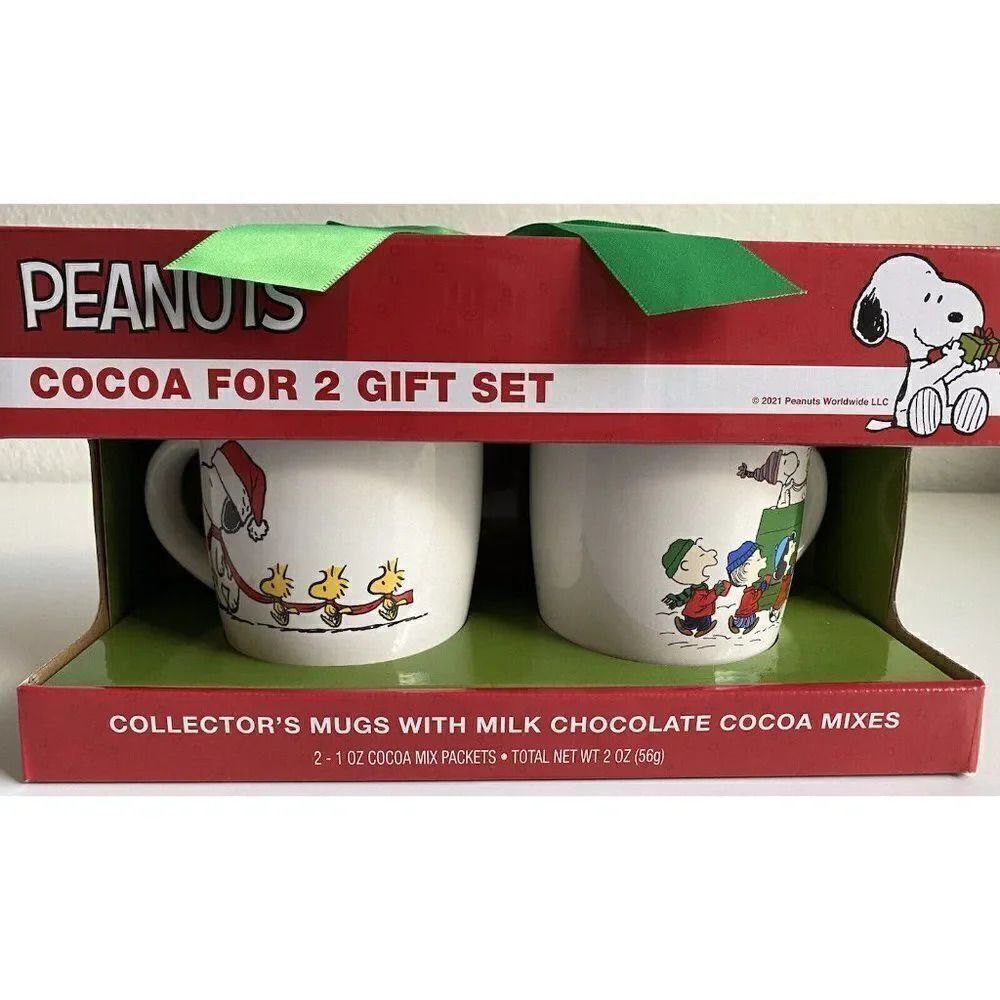 Peanuts Snoopy Charlie Brown Cocoa for 2 Coffee Mug Gift Set Christmas Holidays
